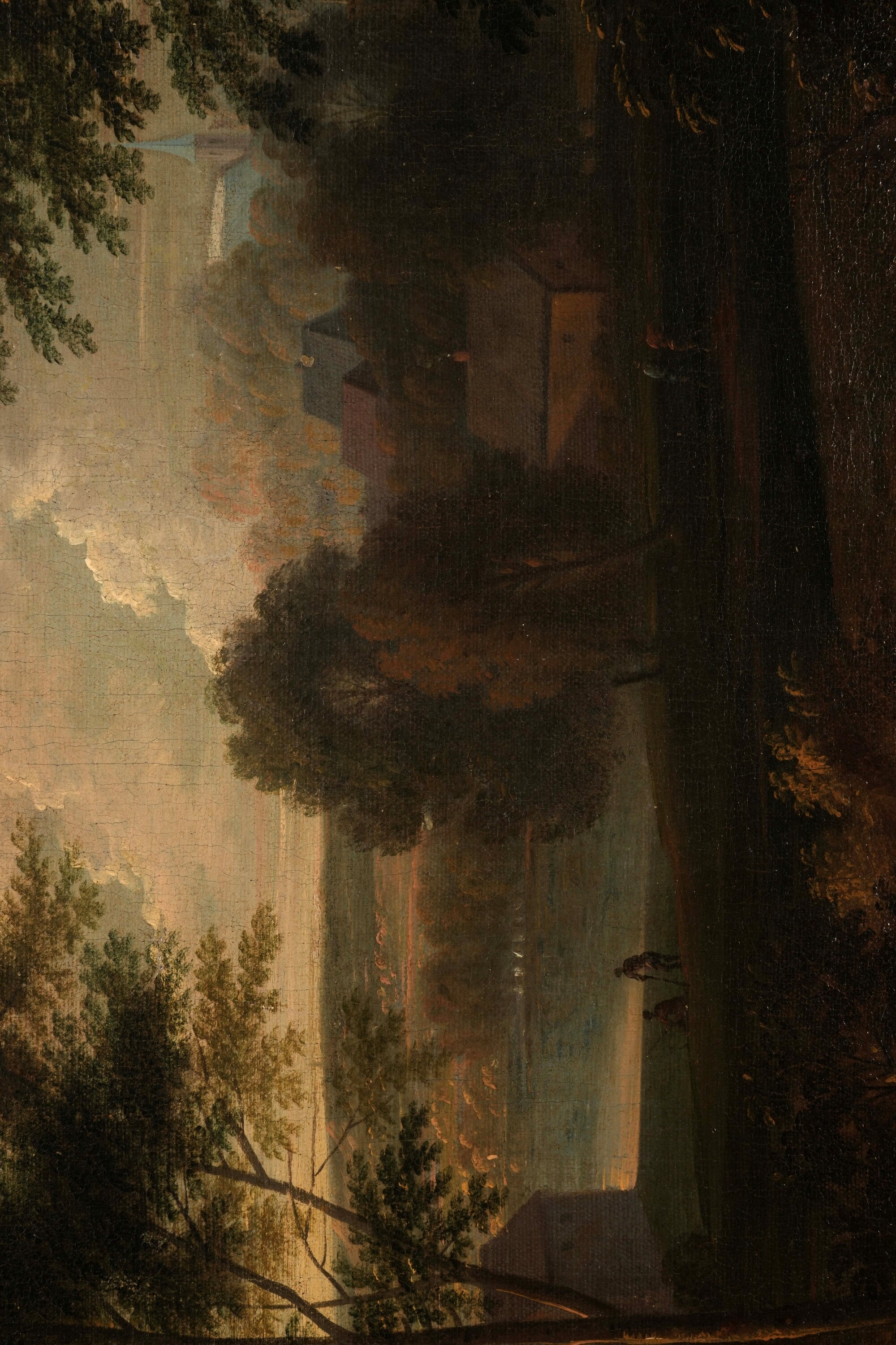 Scuola del XVIII secolo, Paesaggio con contadini e armenti, olio su tela
