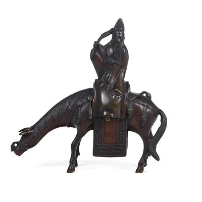 Cina, Dinastia Qing (XIX secolo), Figura equestre in bronzo raffigurante un cavaliere su mulo