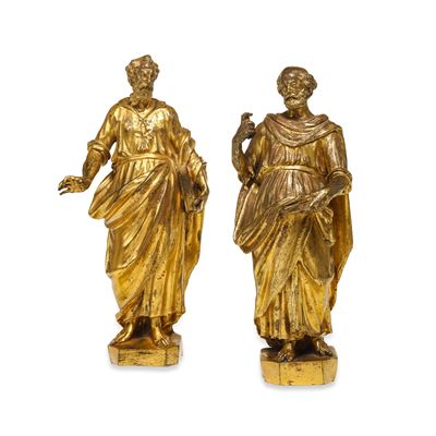 Figura devozionale barocca, San Pietro e San Paolo in bronzo fuso cesellato e dorato (XVII secolo...
