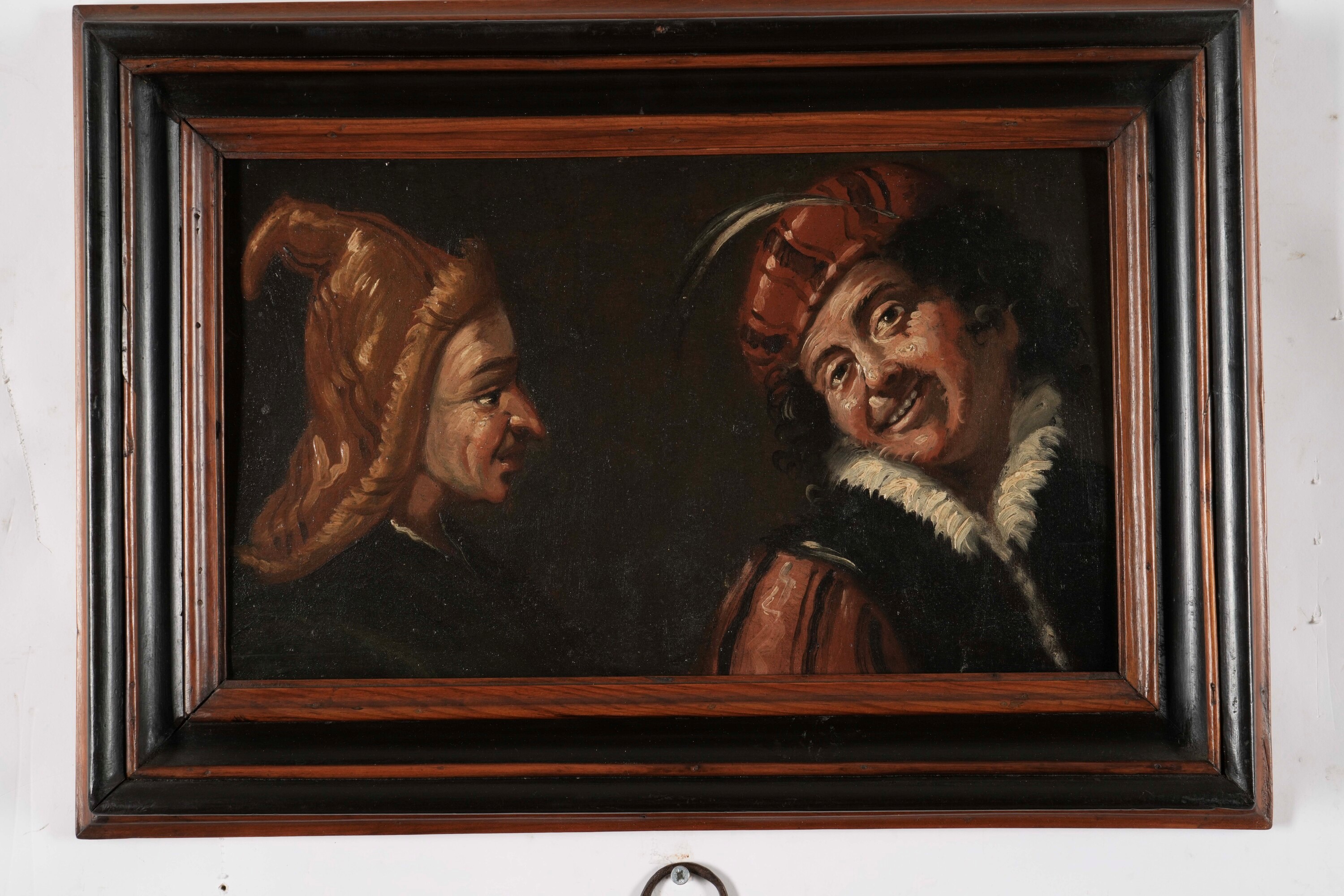 Scuola del XVIII secolo, Ritratti grotteschi (serie di sei dipinti), olio su tavoletta