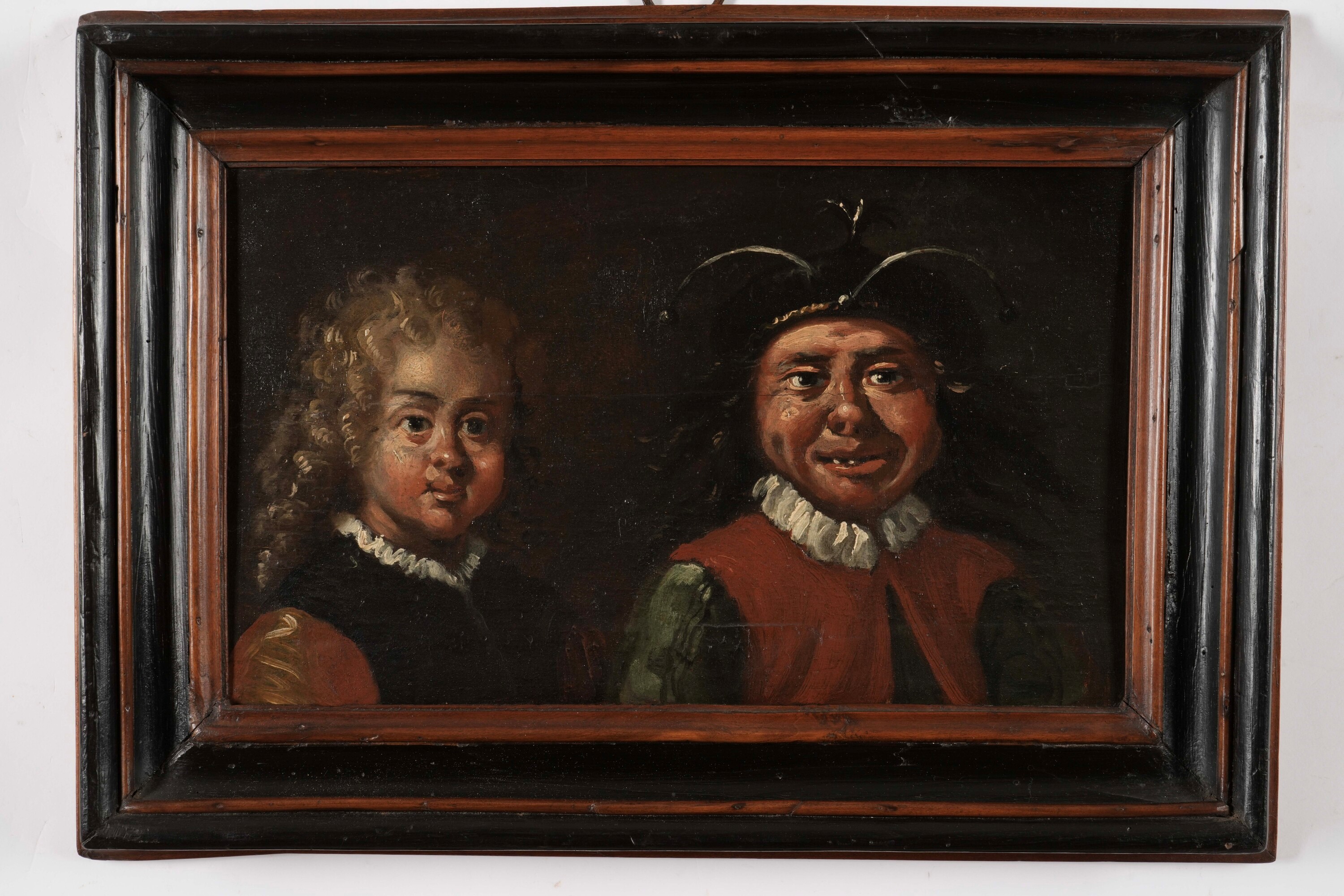 Scuola del XVIII secolo, Ritratti grotteschi (serie di sei dipinti), olio su tavoletta