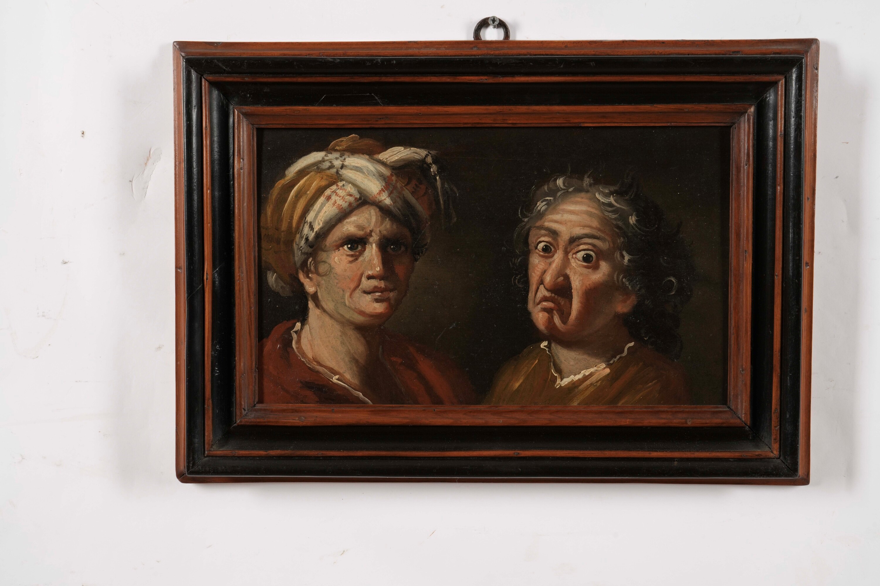 Scuola del XVIII secolo, Ritratti grotteschi (serie di sei dipinti), olio su tavoletta