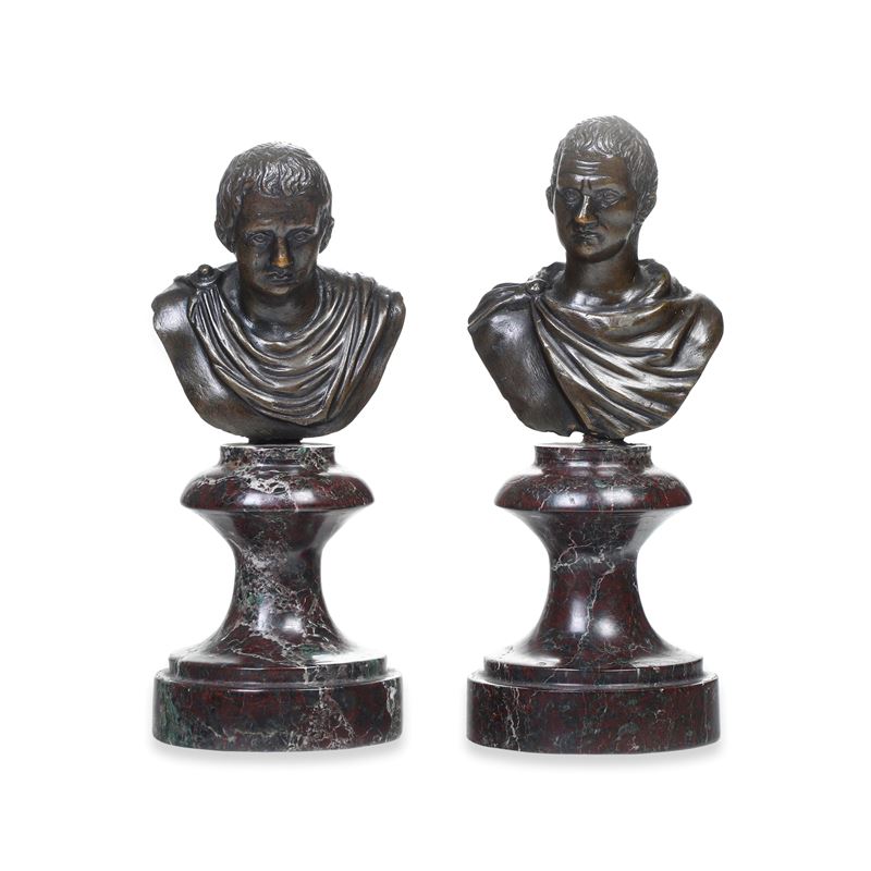 Coppia di busti virili all'antica. Fonditore del XVIII-XIX secolo  - Auction Italian Mansions - Cambi Casa d'Aste