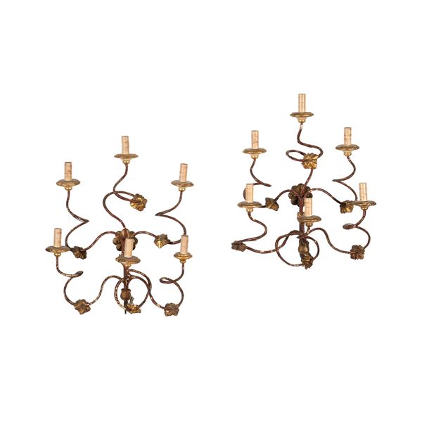 Coppia di appliques a sei luci. XIX secolo