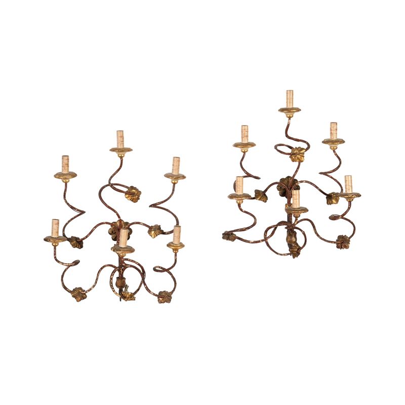 Coppia di appliques a sei luci. XIX secolo  - Auction Italian Mansions TIME - Cambi Casa d'Aste