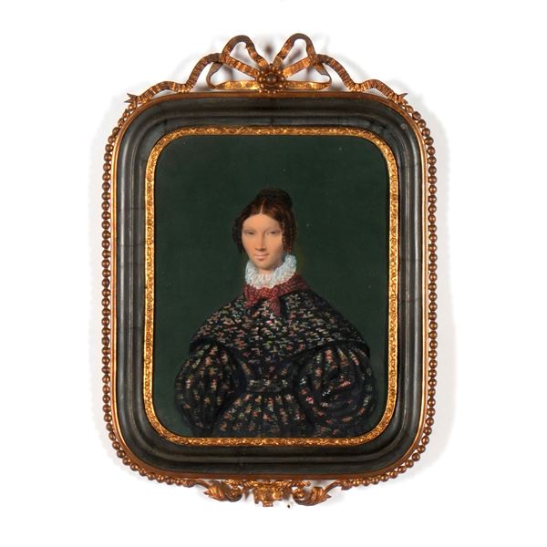 Miniatura raffigurante ritratto di gentildonna con colletto, XIX secolo