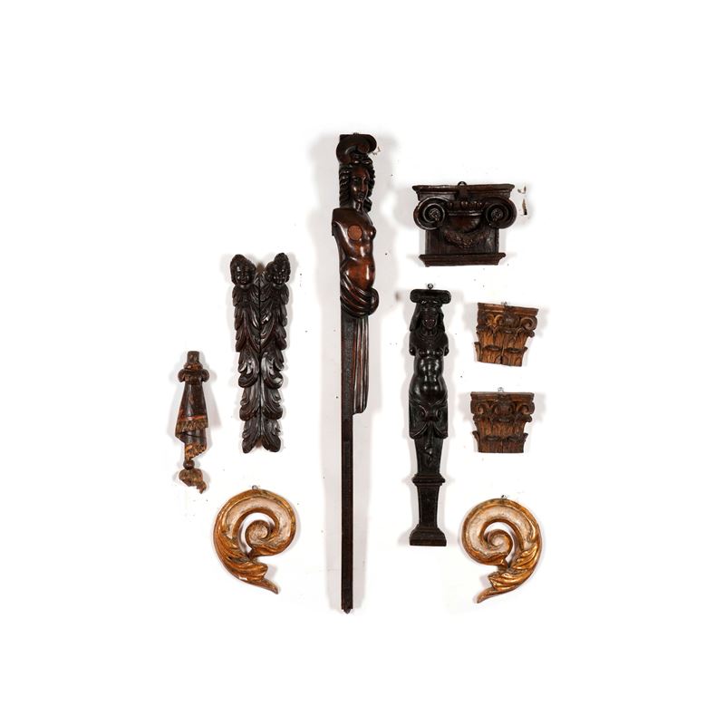 Gruppo di nove fregi in legno. XVIII-XIX secolo  - Auction Antiques - Cambi Casa d'Aste