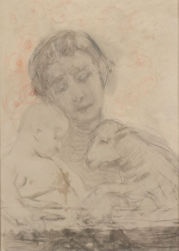 Anonimo del XIX secolo Madonna con Bambino ed agnellino