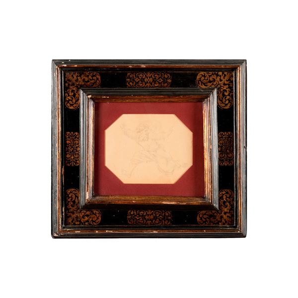 Cornice a cassetta in legno ebanizzato con racemi dorati. Toscana, XVII secolo