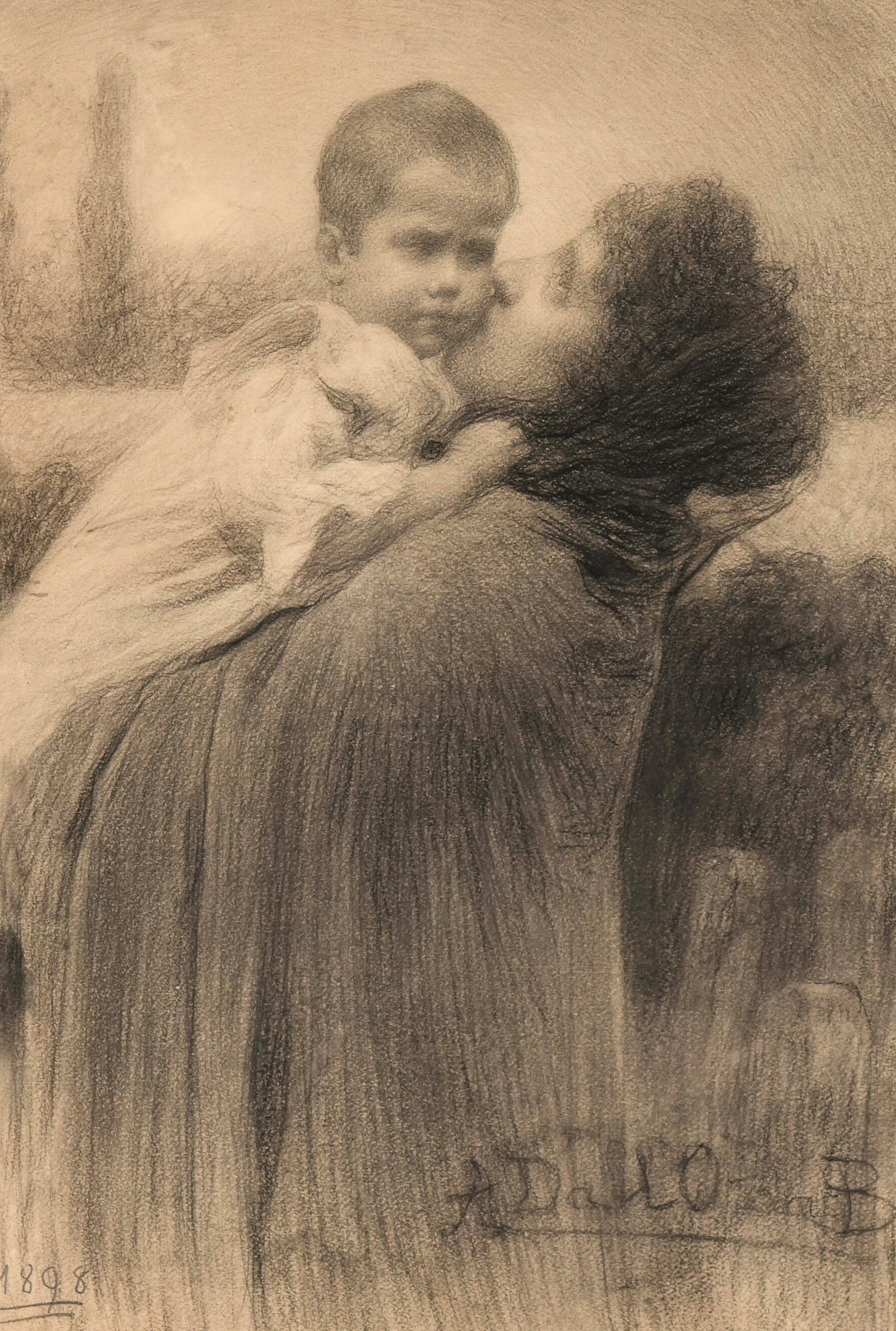 Angelo Dall'oca Bianca - Madre con Bambino, matita su carta