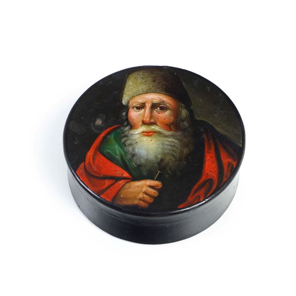 Scatola in legno ebanizzato con coperchio dipinto