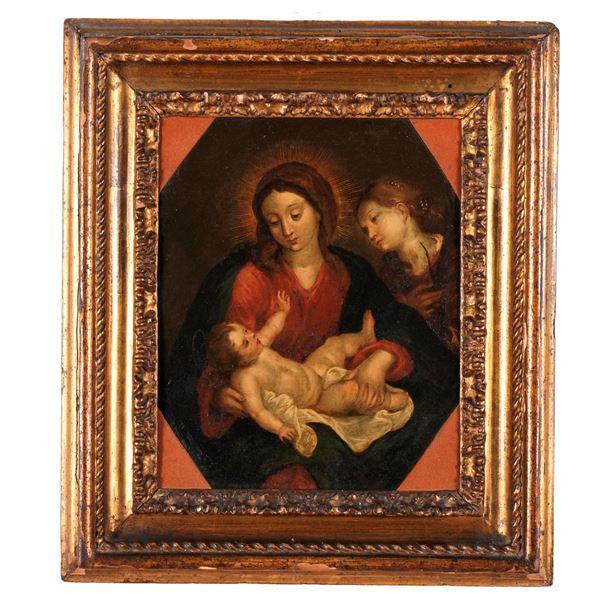 Scuola fiamminga del XVIII secolo Madonna con Bambino e Santa Caterina