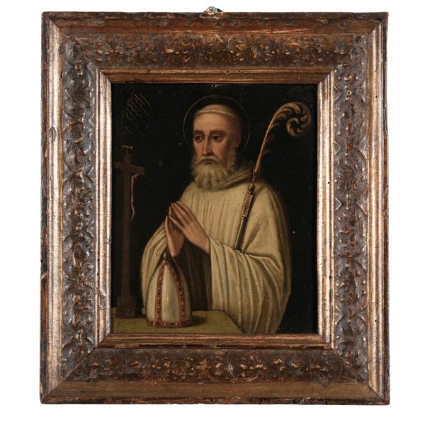 Scuola del XVII secolo Ritratto di un santo vescovo