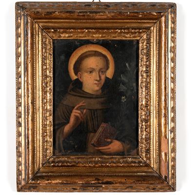 Scuola del XVIII secolo, Sant’Antonio da Padova, olio su rame