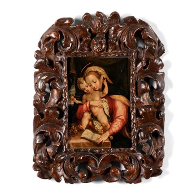 Scuola del XVII-XVIII secolo, Madonna con Bambino, olio su rame