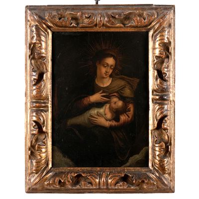 Scuola del XVII secolo, Madonna con Bambino, olio su rame