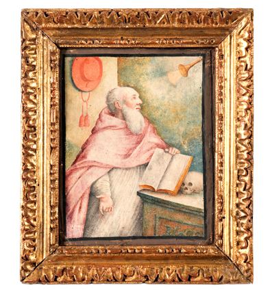 Scuola del XVII secolo, San Gerolamo nello studio, tempera su pergamena