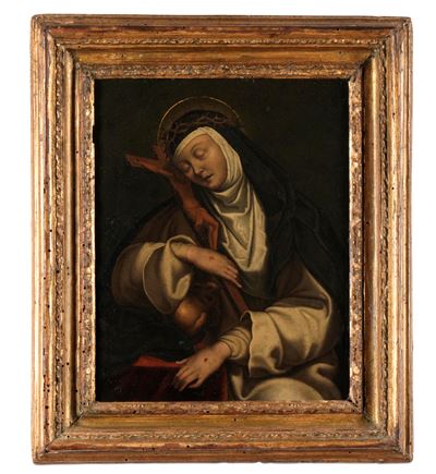 Scuola del XVII secolo, Santa Teresa in estasi, olio su rame
