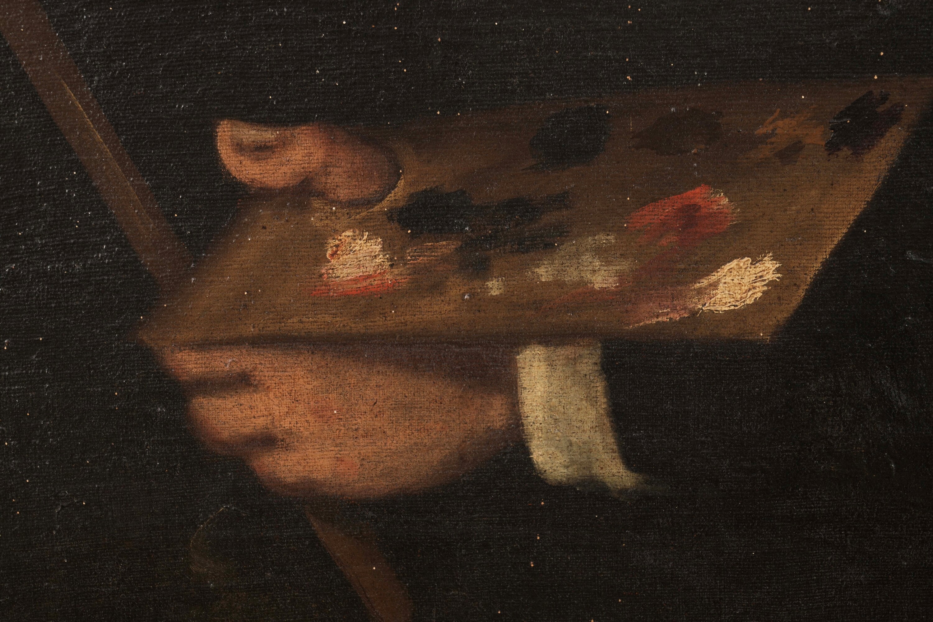 Scuola del XVII secolo, Autoritratto del pittore nel suo studio, olio su tela