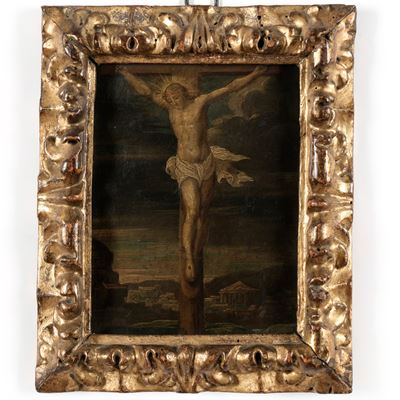 Scuola del XVII secolo, Crocifissione, olio su rame