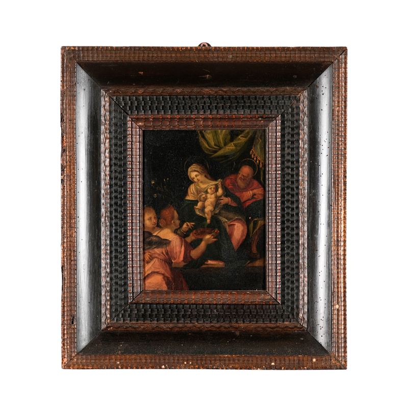 Hans von Aachen : Sacra Famiglia con angeli  - olio su rame - Asta Dimore Italiane - Cambi Casa d'Aste