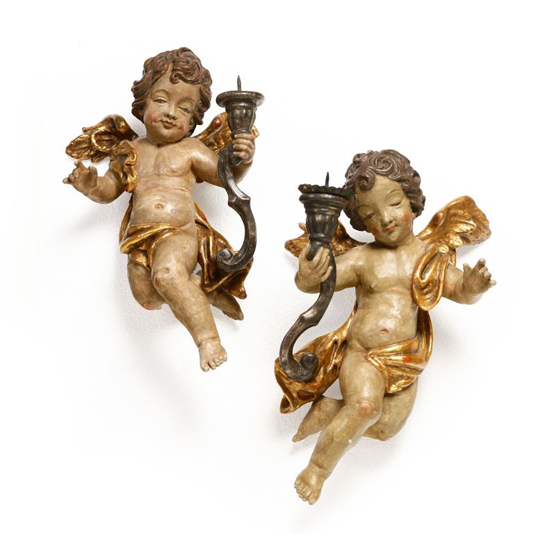 Coppia di putti portacero. Alto Veneto o Austria, XVIII secolo  - Asta Dimore Italiane - Cambi Casa d'Aste