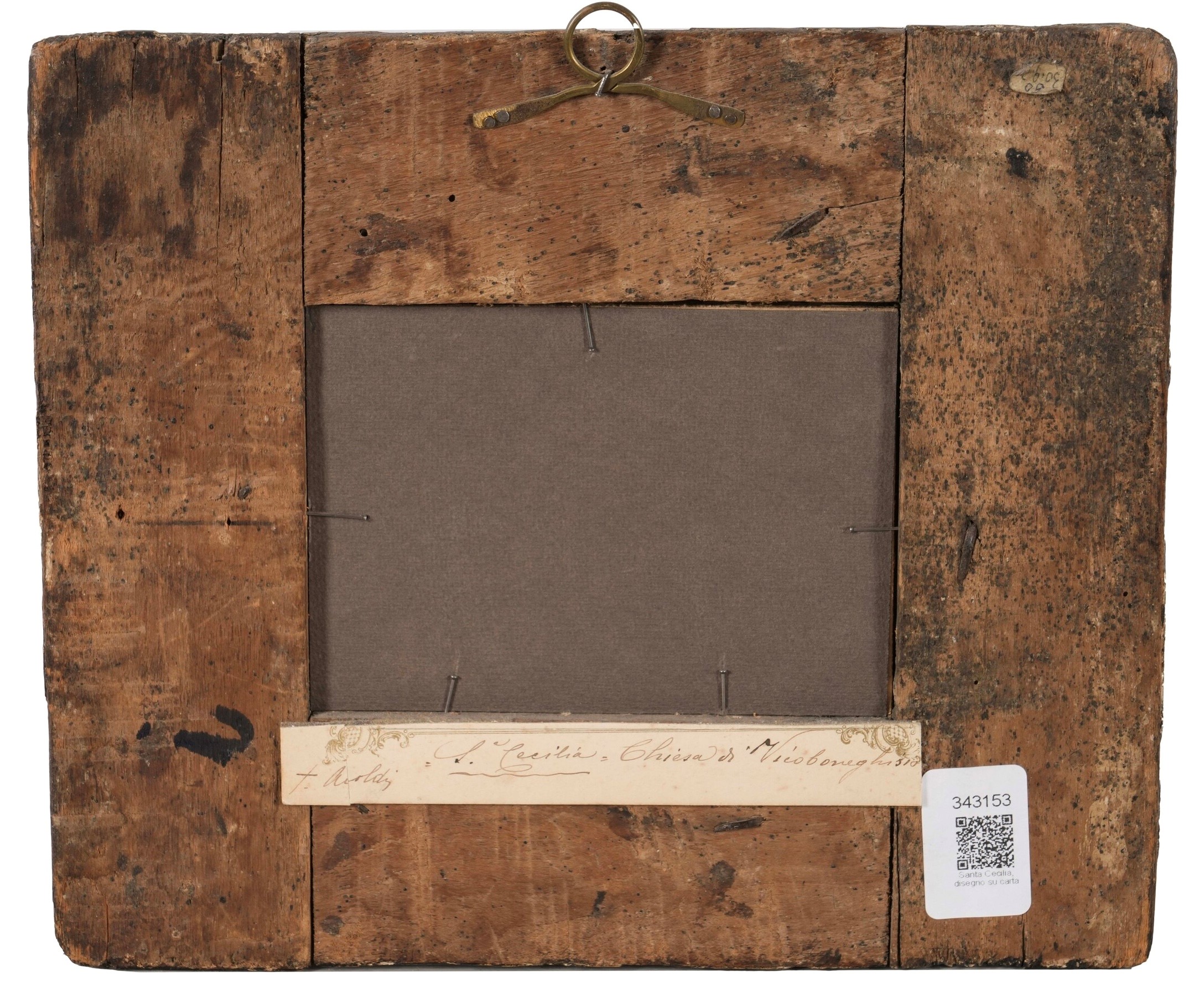 Marche, XVIII secolo, Cornice in legno dipinto a finta tartaruga e dorato con raffigurazione di S...