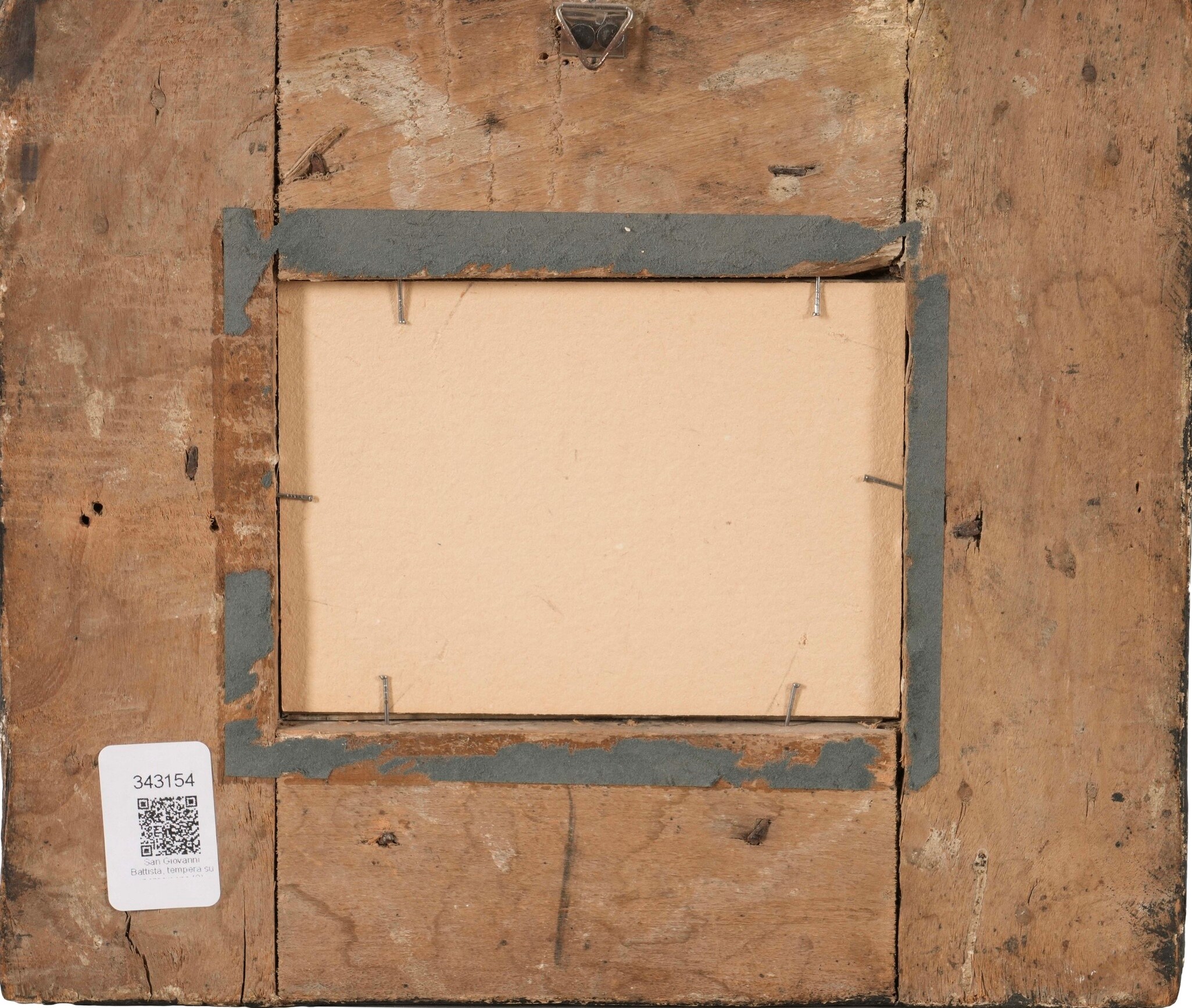 Cornice in legno dipinto a finta tartaruga e dorato, tempera con San Giovannino, Marche, XVIII se...