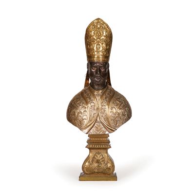 Arte barocca italiana del XVIII secolo, Busto di santo vescovo in rame sbalzato e dorato