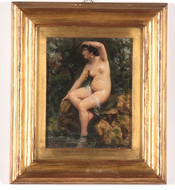 Scuola del XIX secolo Nuda al fiume