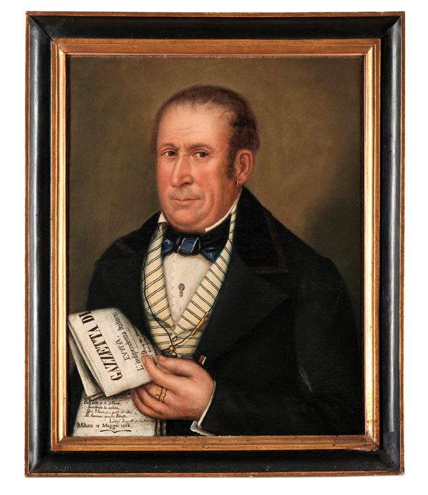 Pittore del XIX secolo Ritratto di gentiluomo con quotidiano