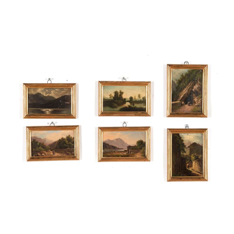 Pittore del XIX secolo Sei paesaggi con figure  - olio su tela - Auction Italian Mansions - Cambi Casa d'Aste
