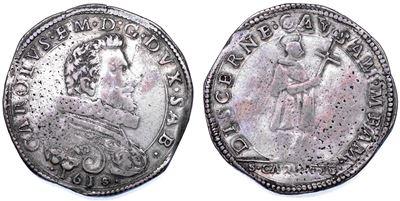 Carlo Emanuele I, Scudo da 9 Fiorini 1618, V Tipo