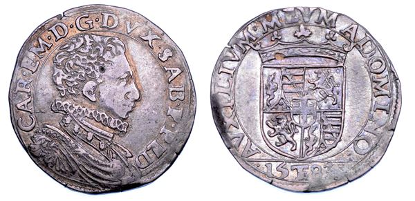 DUCATO DI SAVOIA. CARLO EMANUELE I Il Grande, 1580-1630. Testone 1583. II tipo.