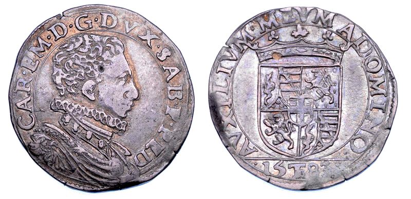 DUCATO DI SAVOIA. CARLO EMANUELE I Il Grande, 1580-1630. Testone 1583. II tipo.  - Auction Numismatics - Cambi Casa d'Aste