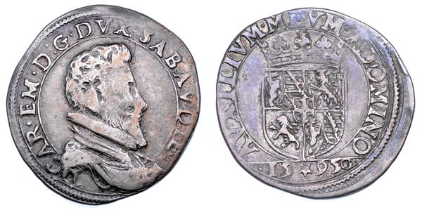 DUCATO DI SAVOIA. CARLO EMANUELE I Il Grande, 1580-1630. Testone 1595. V tipo.