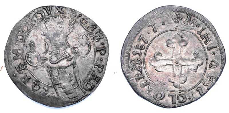 DUCATO DI SAVOIA. CARLO EMANUELE I Il Grande, 1580-1630. Cavallotto stretto 1587. I tipo.  - Auction Numismatics - Cambi Casa d'Aste
