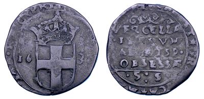Ducato di Savoia, Francesco Giacinto, Fior di Paradiso, Quarto di lira 1638, monetazione ossidion...