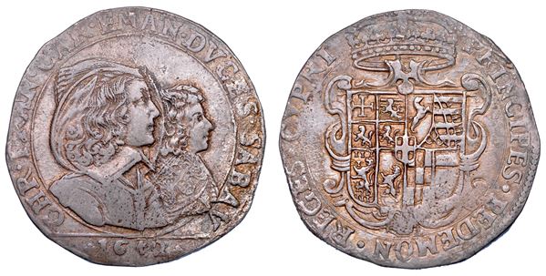 DUCATO DI SAVOIA. CARLO EMANUELE II L'Adriano del Piemonte, 1638-1675. Reggenza della madre CRISTINA DI BORBONE, La Madama Reale. Ducatone 1642.