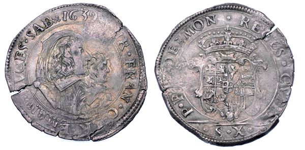 DUCATO DI SAVOIA. CARLO EMANUELE II L'Adriano del Piemonte, 1638-1675. Reggenza della madre CRISTINA DI BORBONE, La Madama Reale. Mezza lira 1639. I tipo.