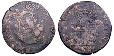 Carlo Emanuele II di Savoia, Mezza lira 1639 in rame, Reggenza di Cristina di Borbone