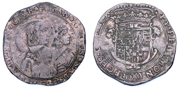 DUCATO DI SAVOIA. CARLO EMANUELE II L'Adriano del Piemonte, 1638-1675. Reggenza della madre CRISTINA DI BORBONE, La Madama Reale. Mezza lira 1642. VII tipo.