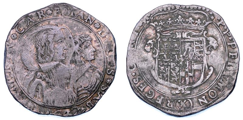 DUCATO DI SAVOIA. CARLO EMANUELE II L'Adriano del Piemonte, 1638-1675. Reggenza della madre CRISTINA DI BORBONE, La Madama Reale. Mezza lira 1642. VII tipo.  - Auction Numismatics - Cambi Casa d'Aste