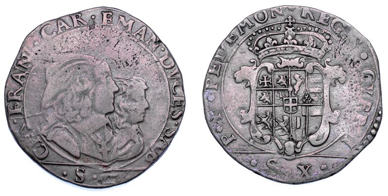 DUCATO DI SAVOIA. CARLO EMANUELE II L'Adriano del Piemonte, 1638-1675. Reggenza della madre CRISTINA DI BORBONE, La Madama Reale. Mezza lira s.d. VIII tipo.  - Auction Numismatics - Cambi Casa d'Aste