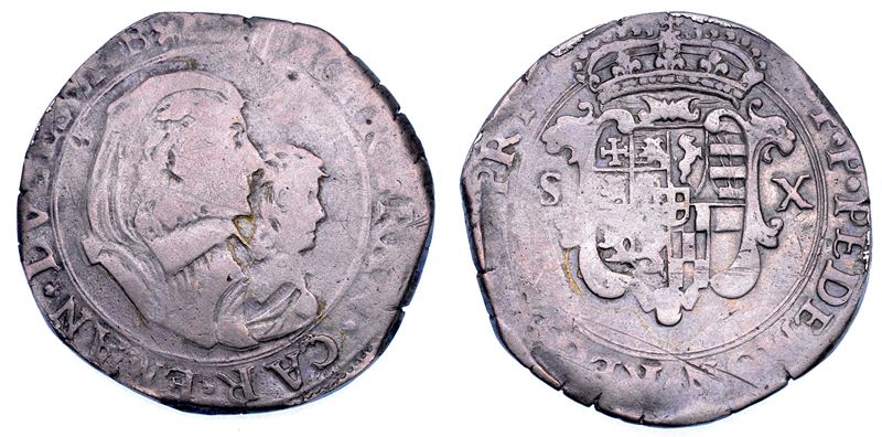 DUCATO DI SAVOIA. CARLO EMANUELE II L'Adriano del Piemonte, 1638-1675. Reggenza della madre CRISTINA DI BORBONE, La Madama Reale. Mezza lira 1639. III tipo.  - Auction Numismatics - Cambi Casa d'Aste