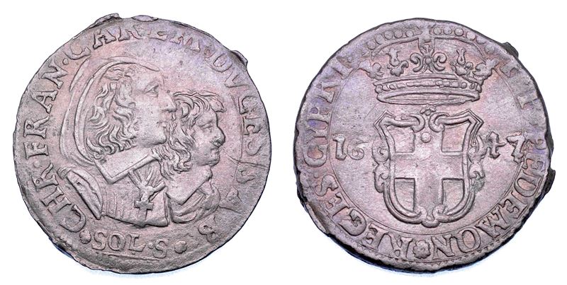DUCATO DI SAVOIA. CARLO EMANUELE II L'Adriano del Piemonte, 1638-1675. Reggenza della madre CRISTINA DI BORBONE, La Madama Reale. Da 5 soldi 1647. III tipo.  - Auction Numismatics - Cambi Casa d'Aste