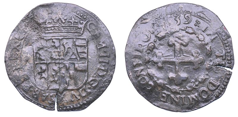 DUCATO DI SAVOIA. CARLO EMANUELE II L’ADRIANO DEL PIEMONTE, 1638-1675. Reggenza degli zii MAURIZIO E TOMMASO. Da 4 soldi 1639. I tipo.  - Asta Numismatica - Cambi Casa d'Aste