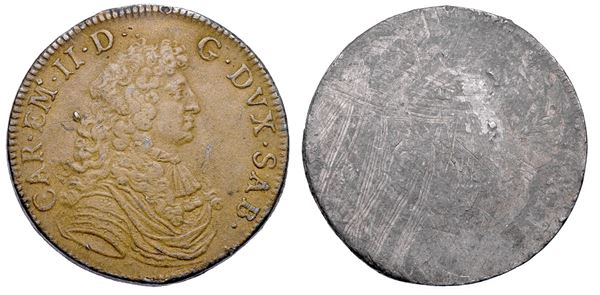 DUCATO DI SAVOIA. CARLO EMANUELE II L'Adriano del Piemonte, 1638-1675. Prova in piombo del 20 scudi d'oro (1671). V tipo.
