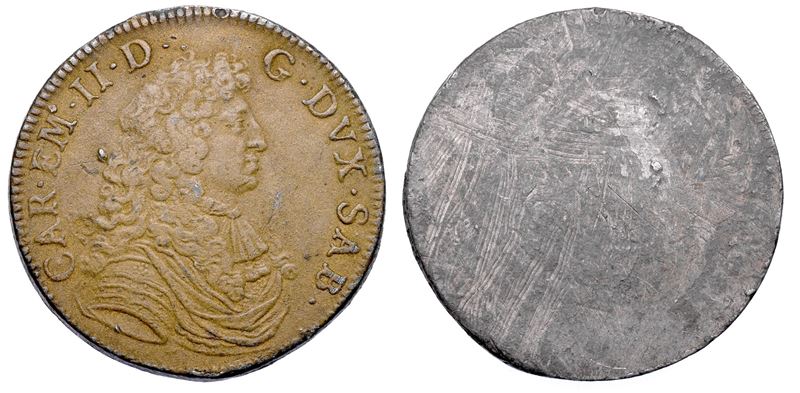 DUCATO DI SAVOIA. CARLO EMANUELE II L'Adriano del Piemonte, 1638-1675. Prova in piombo del 20 scudi d'oro (1671). V tipo.  - Auction Numismatics - Cambi Casa d'Aste