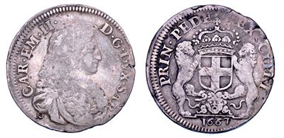 DUCATO DI SAVOIA, Carlo Emanuele II, Quarto di scudo bianco, 1667